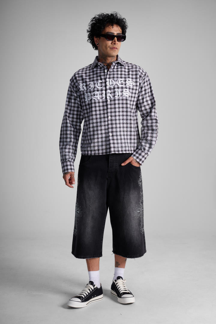 Chemise à Carreaux « Riches Paris Signature » – Noir/Blanc