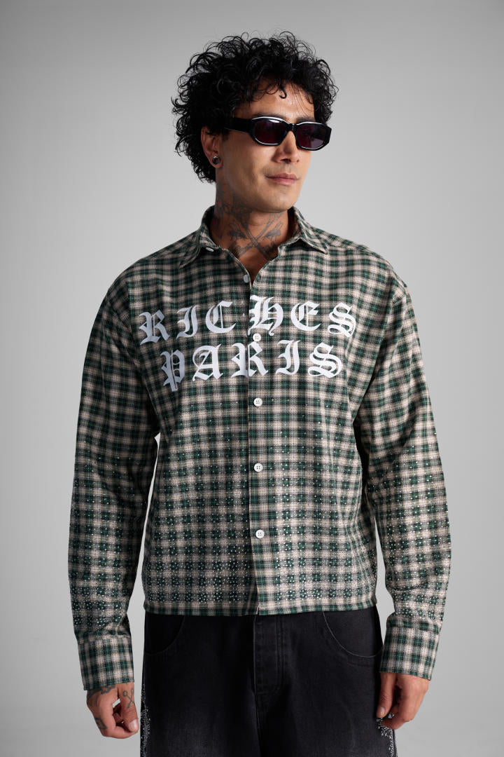 Chemise à Carreaux « Riches Paris Signature » – Vert/Blanc