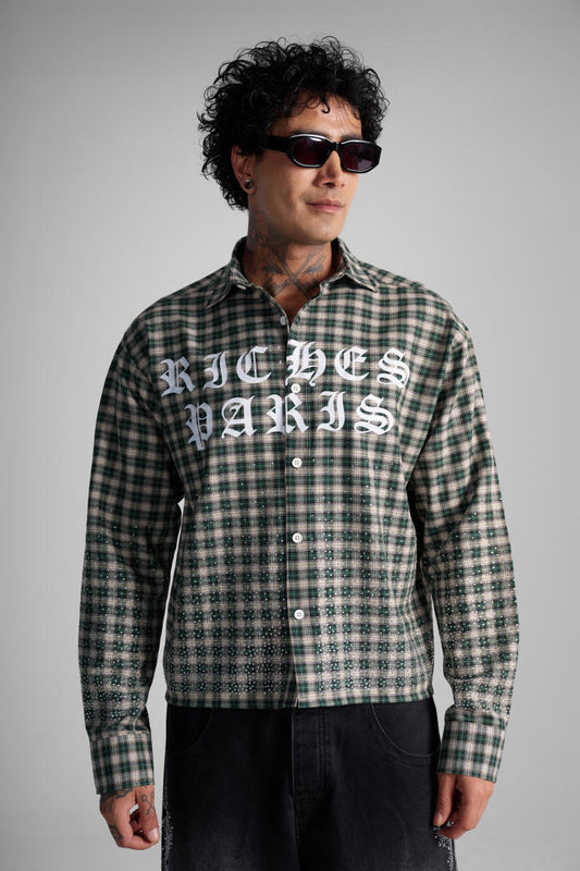 Chemise à Carreaux « Riches Paris Signature » – Vert/Blanc