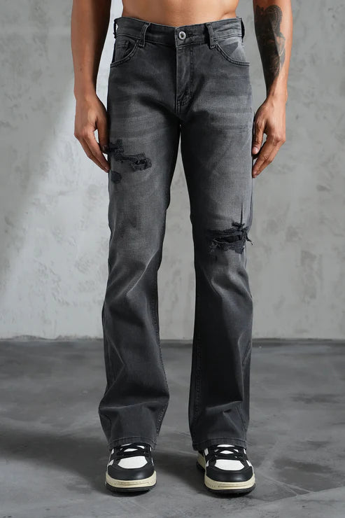 Jean gris délavé à effet usé