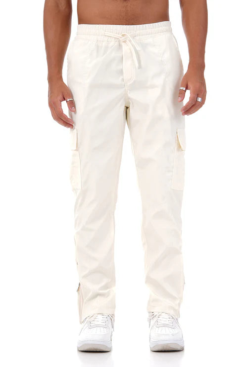 Pantalon Cargo Écru à Taille Élastique