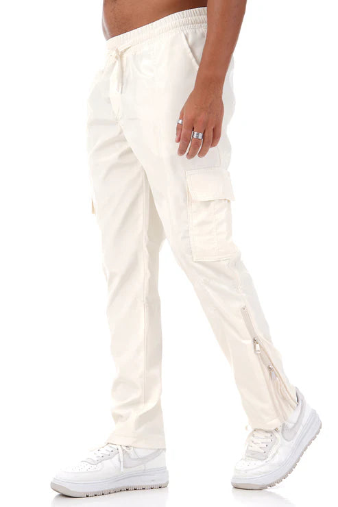 Pantalon Cargo Écru à Taille Élastique