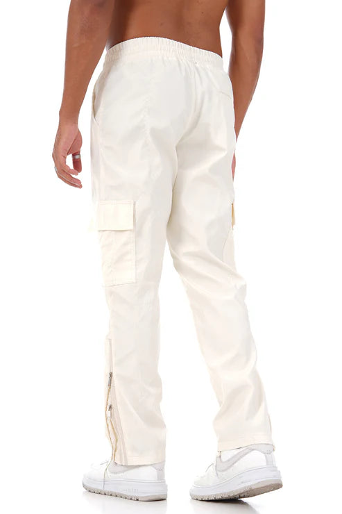 Pantalon Cargo Écru à Taille Élastique