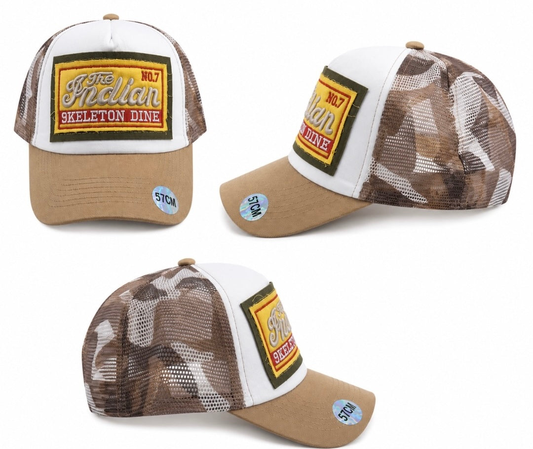 Casquette Trucker Vintage – Beige & Camouflage