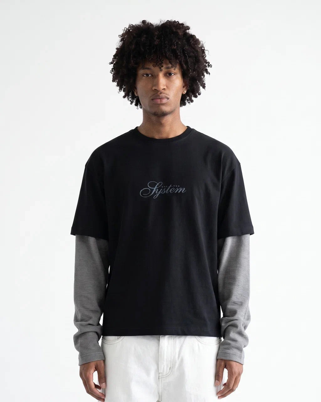 T-shirt Manches Longues Superposées "Off The System" – Noir/Gris