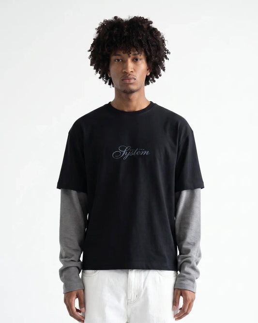 T-shirt Manches Longues Superposées "Off The System" – Noir/Gris