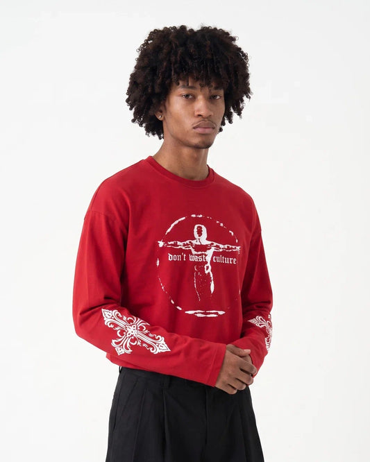 T-shirt Manches Longues "Don't Waste Culture" – Rouge