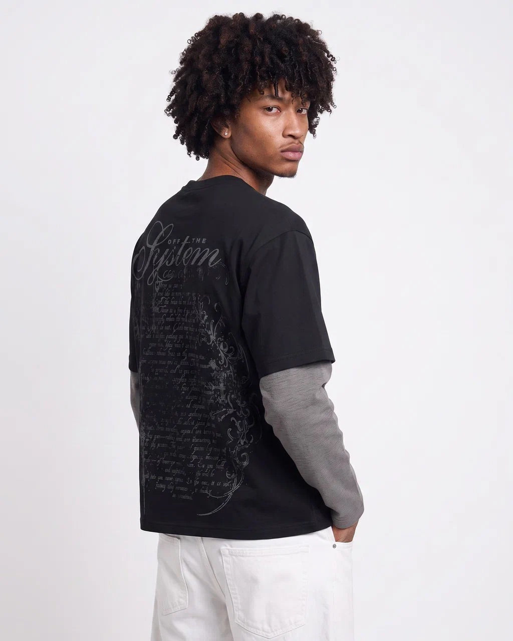 T-shirt Manches Longues Superposées "Off The System" – Noir/Gris