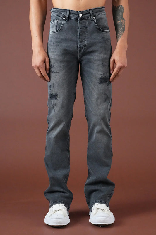 Jean Straight Distressed – Gris Délavé
