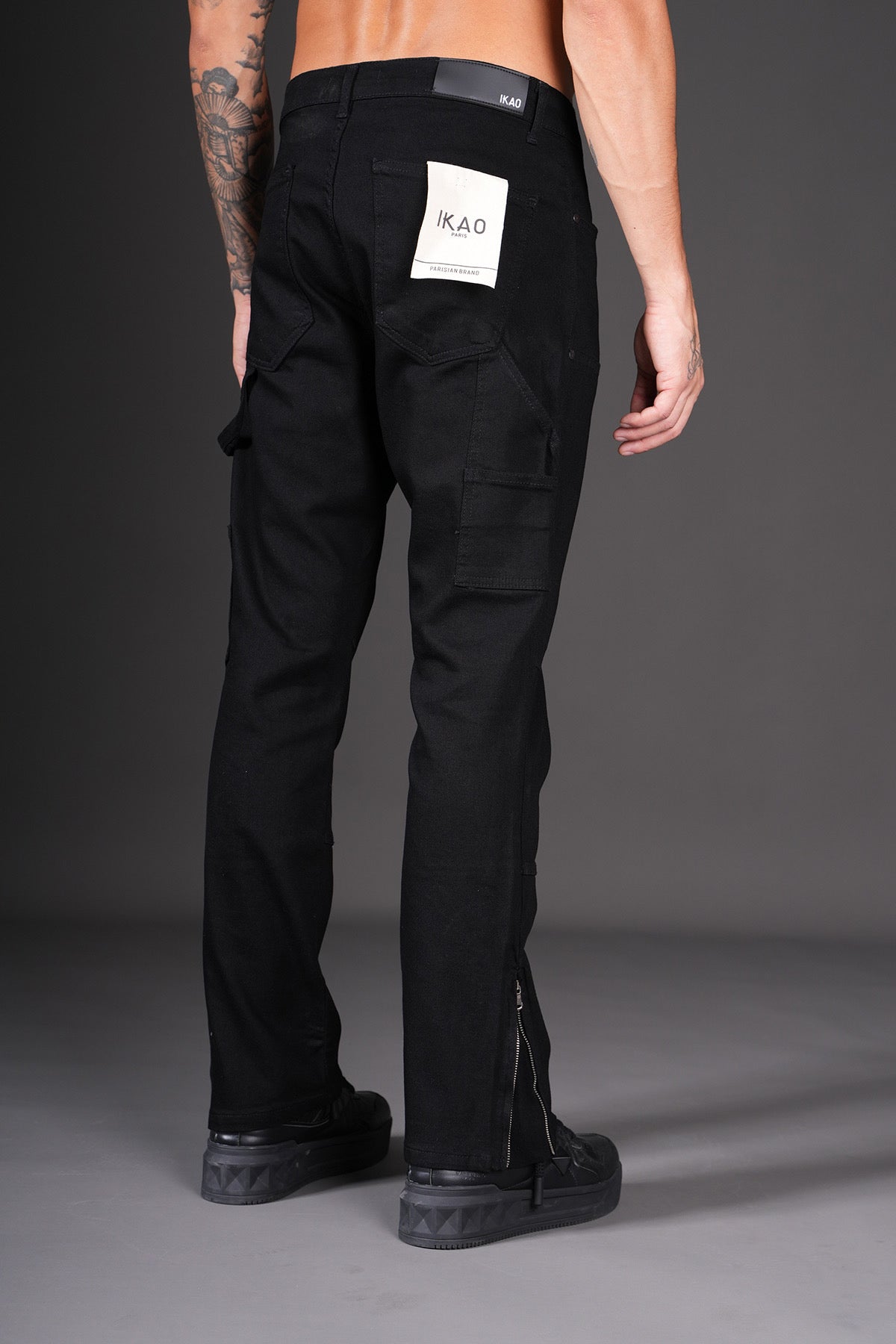 Jean Cargo Noir à Fermetures Éclair