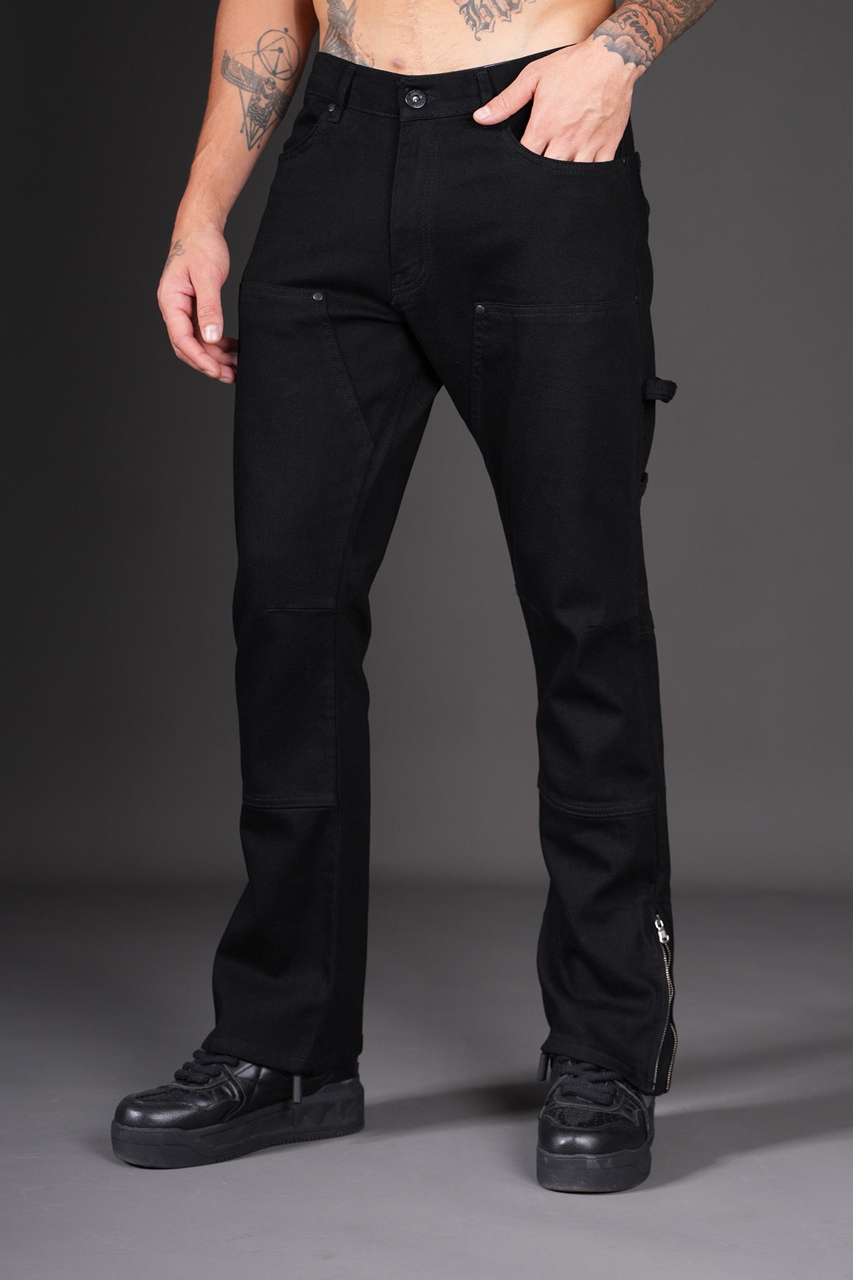 Jean Cargo Noir à Fermetures Éclair