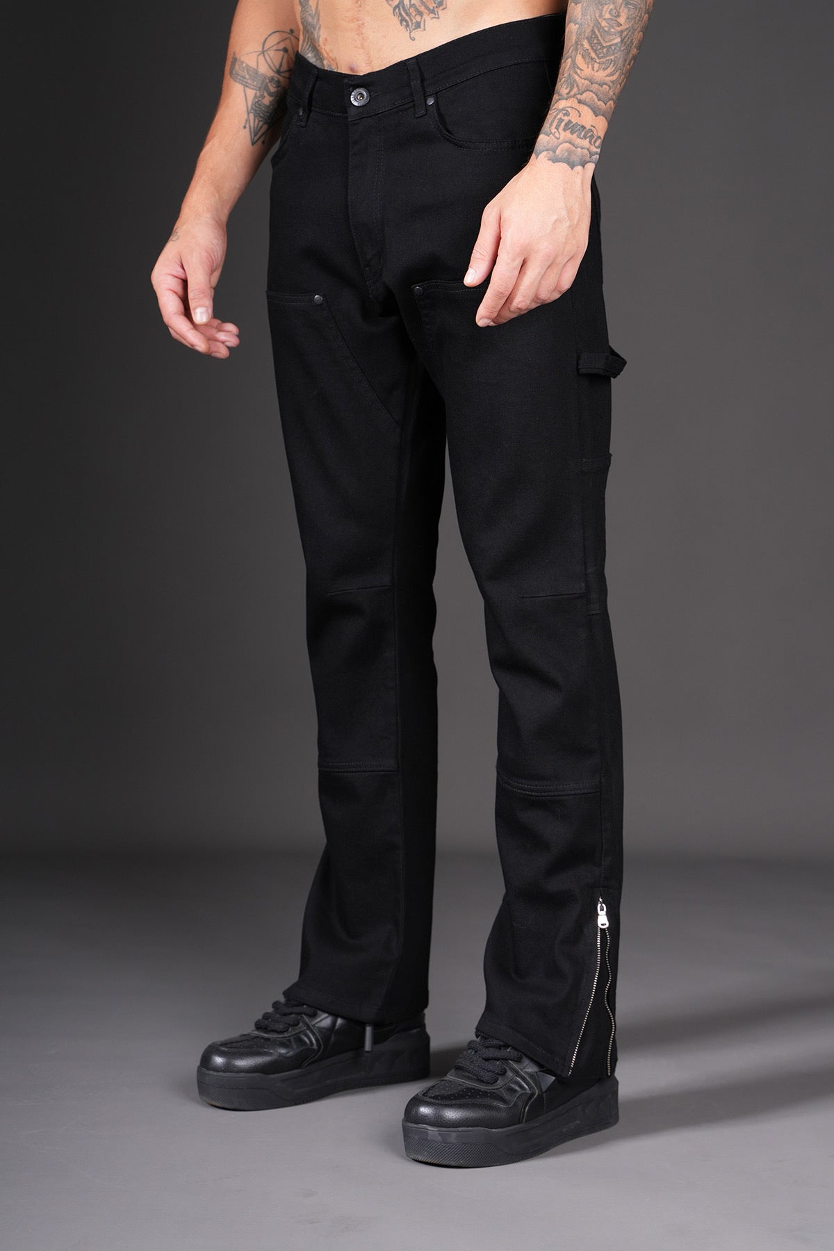 Jean Cargo Noir à Fermetures Éclair