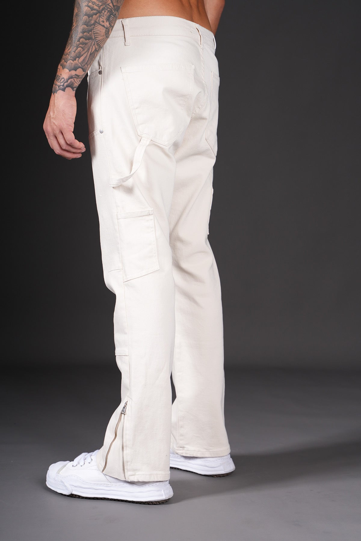 Jean Cargo Écru à Fermetures Éclair