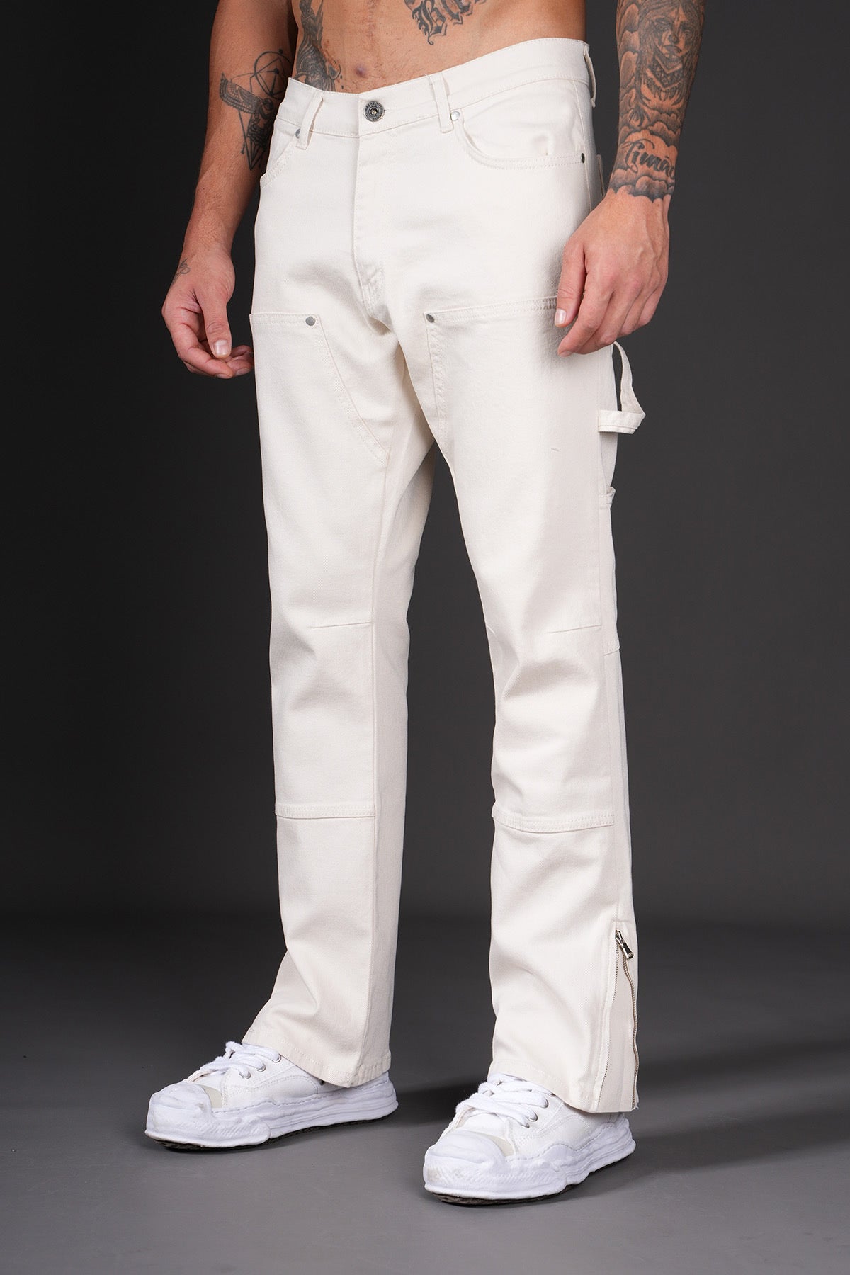 Jean Cargo Écru à Fermetures Éclair