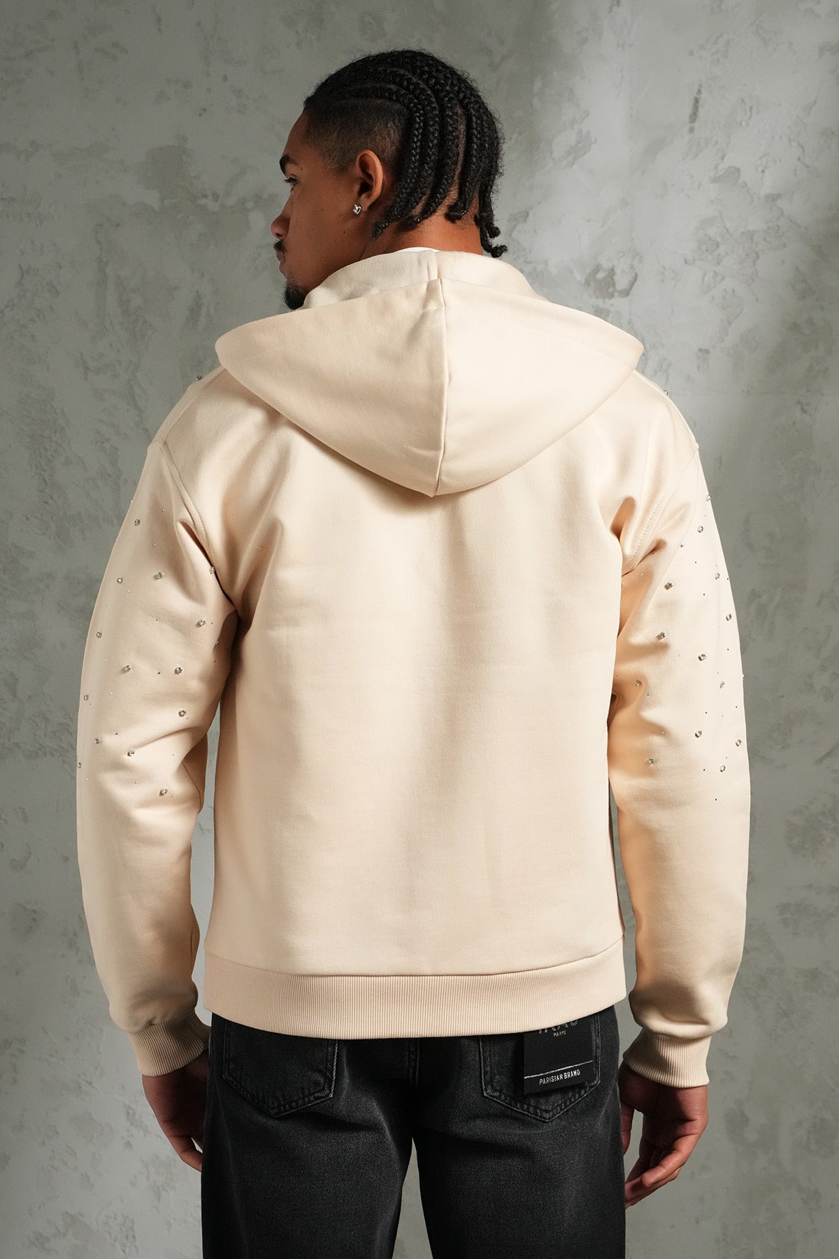 Pull zippé à capuche à strass