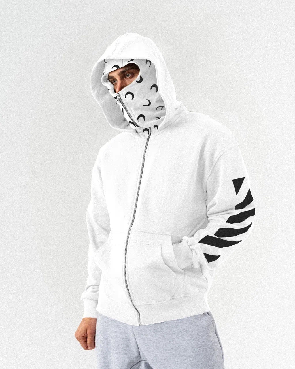 Hoodie Zippé avec Cagoule Intégrée – Noir & Blanc