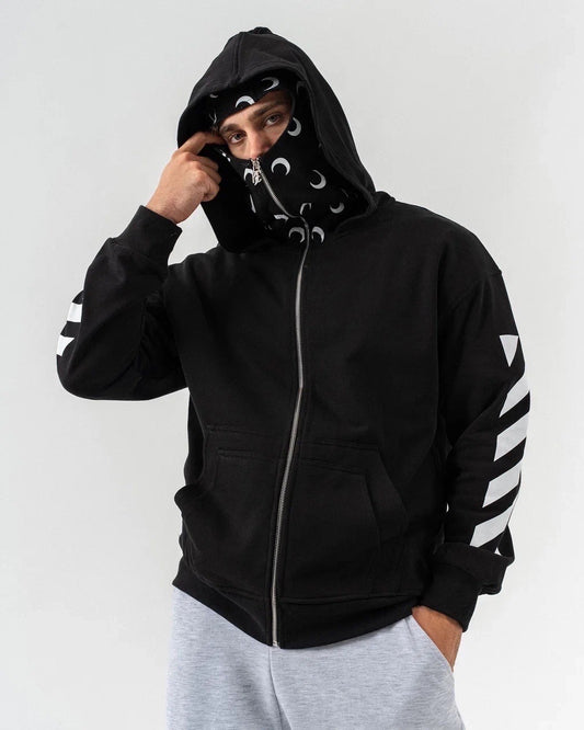 Hoodie Zippé avec Cagoule Intégrée – Noir & Blanc