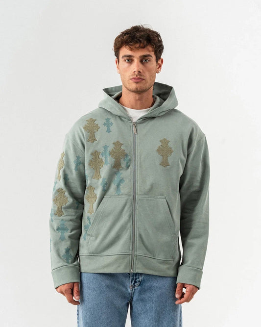 Hoodie Zippé "Cross Pattern" – Vert