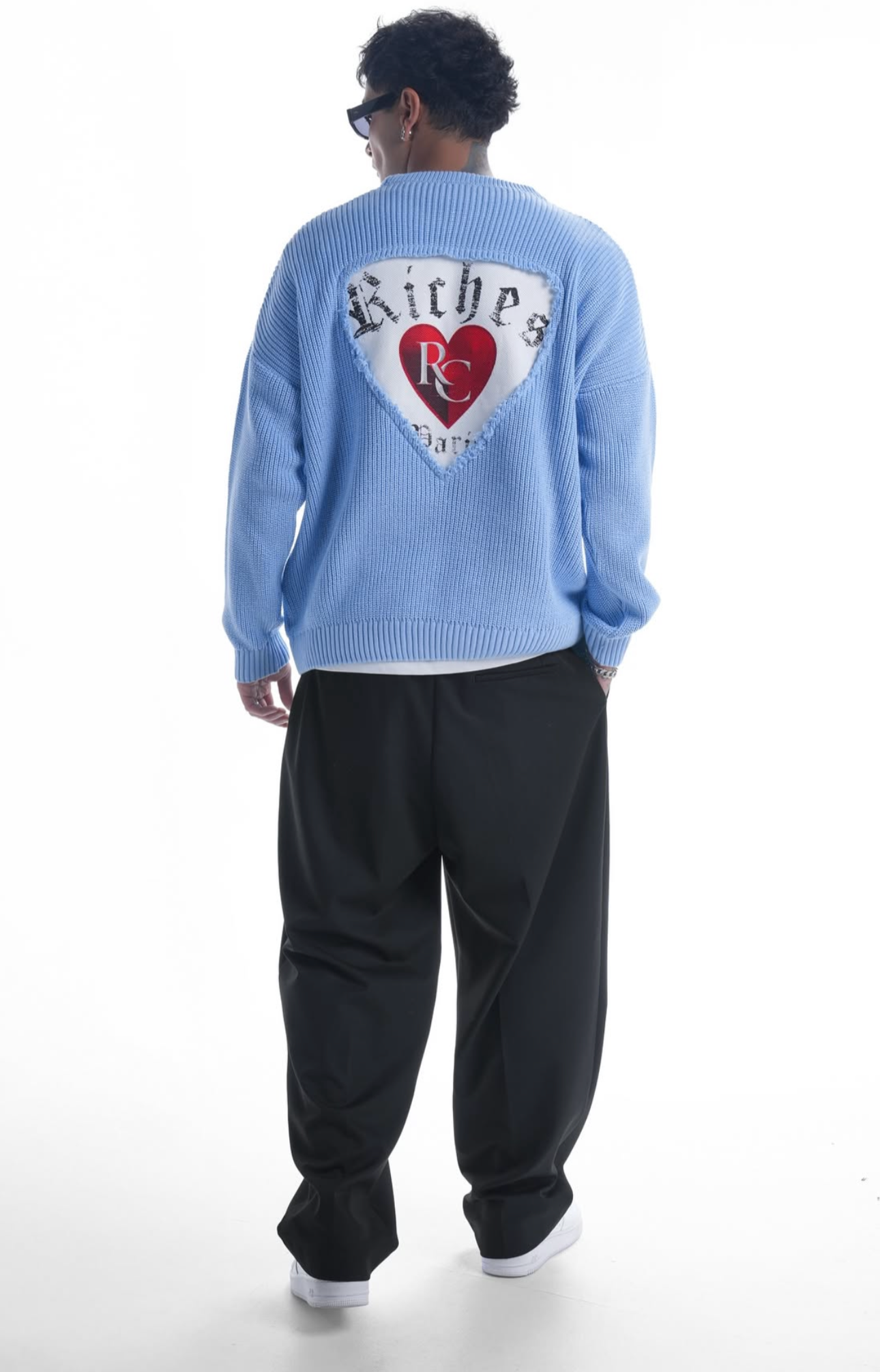 Pull Bleu Ciel Riches Paris Heart Knit
