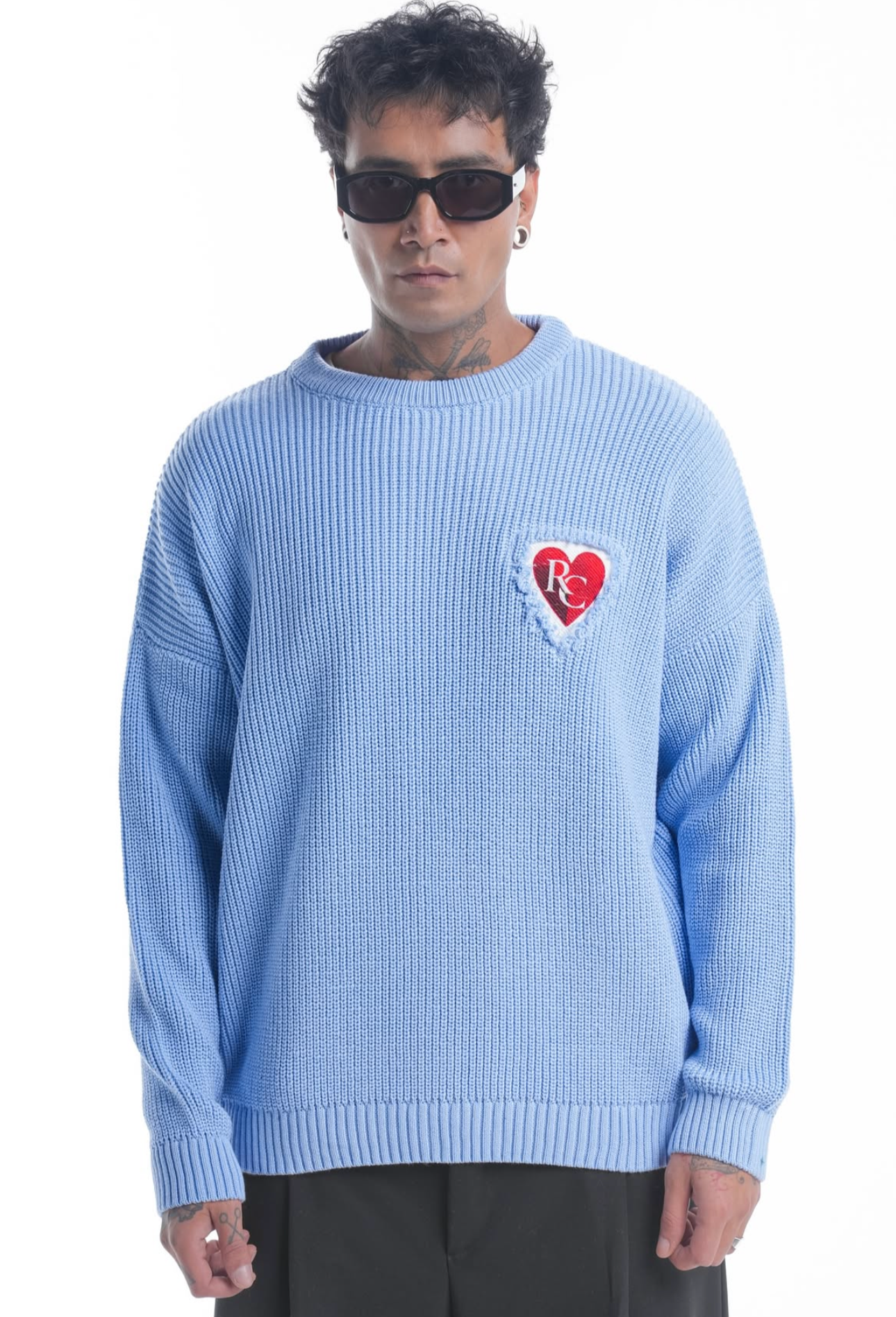 Pull Bleu Ciel Riches Paris Heart Knit