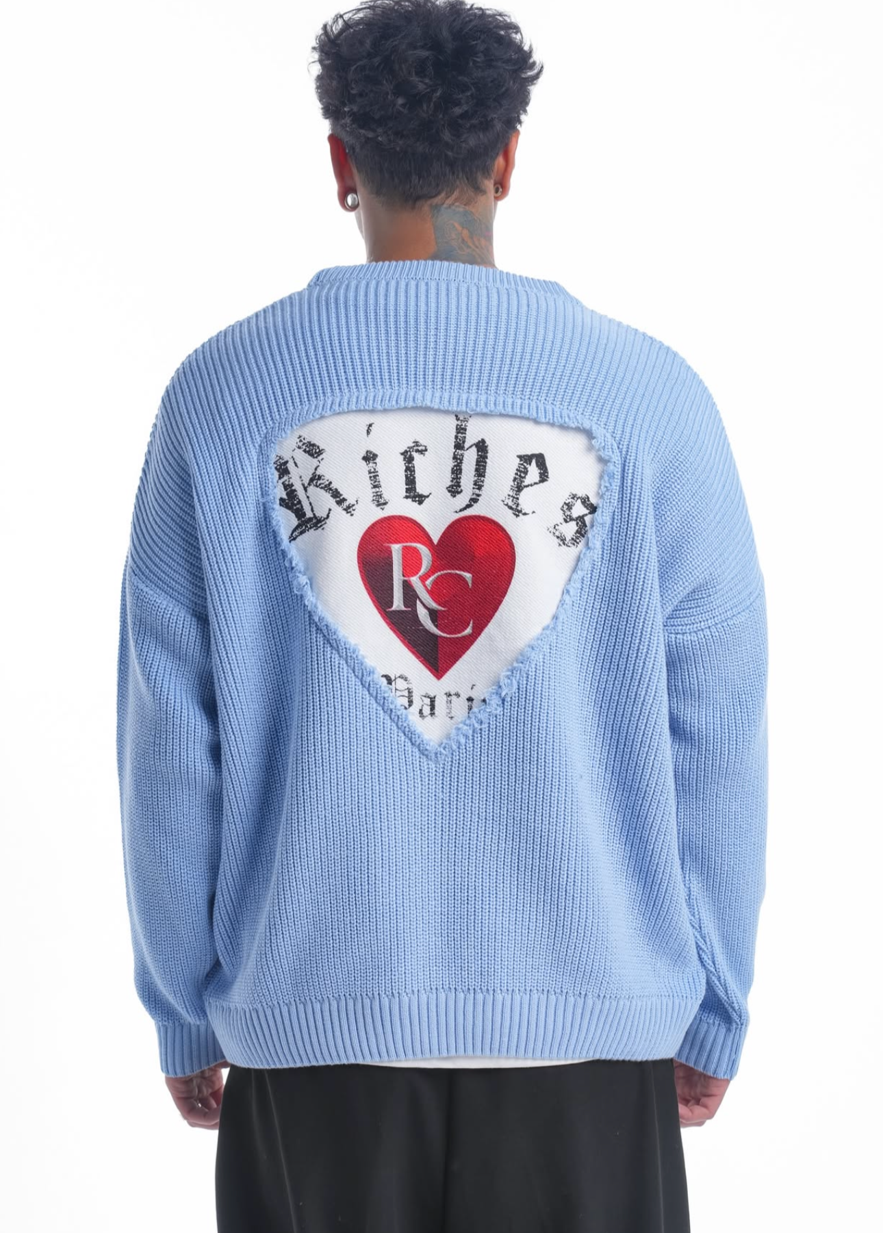 Pull Bleu Ciel Riches Paris Heart Knit