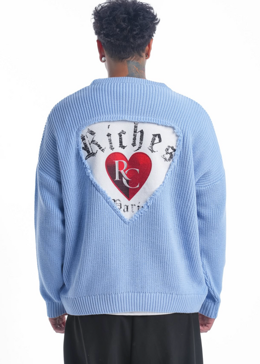 Pull Bleu Ciel Riches Paris Heart Knit