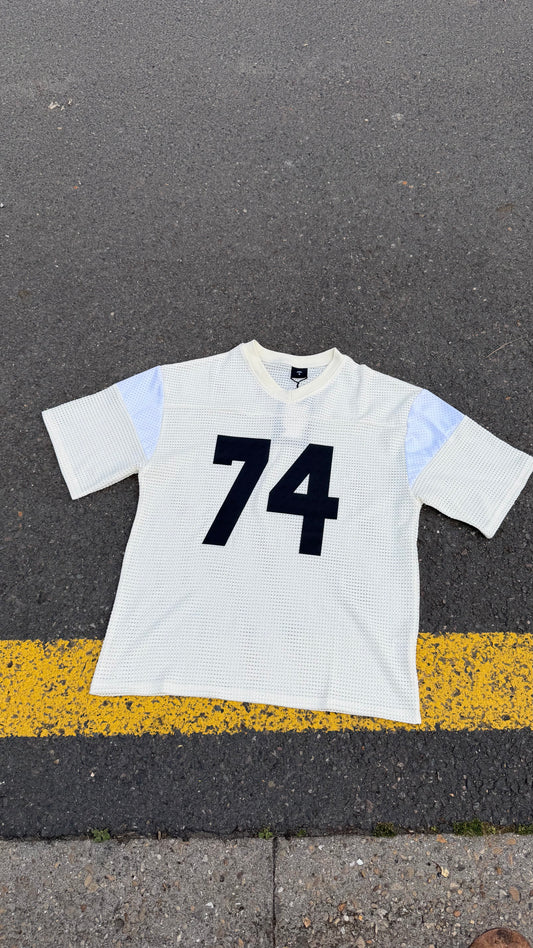 Mesh Tee Oversize Varsity "74" — Cream