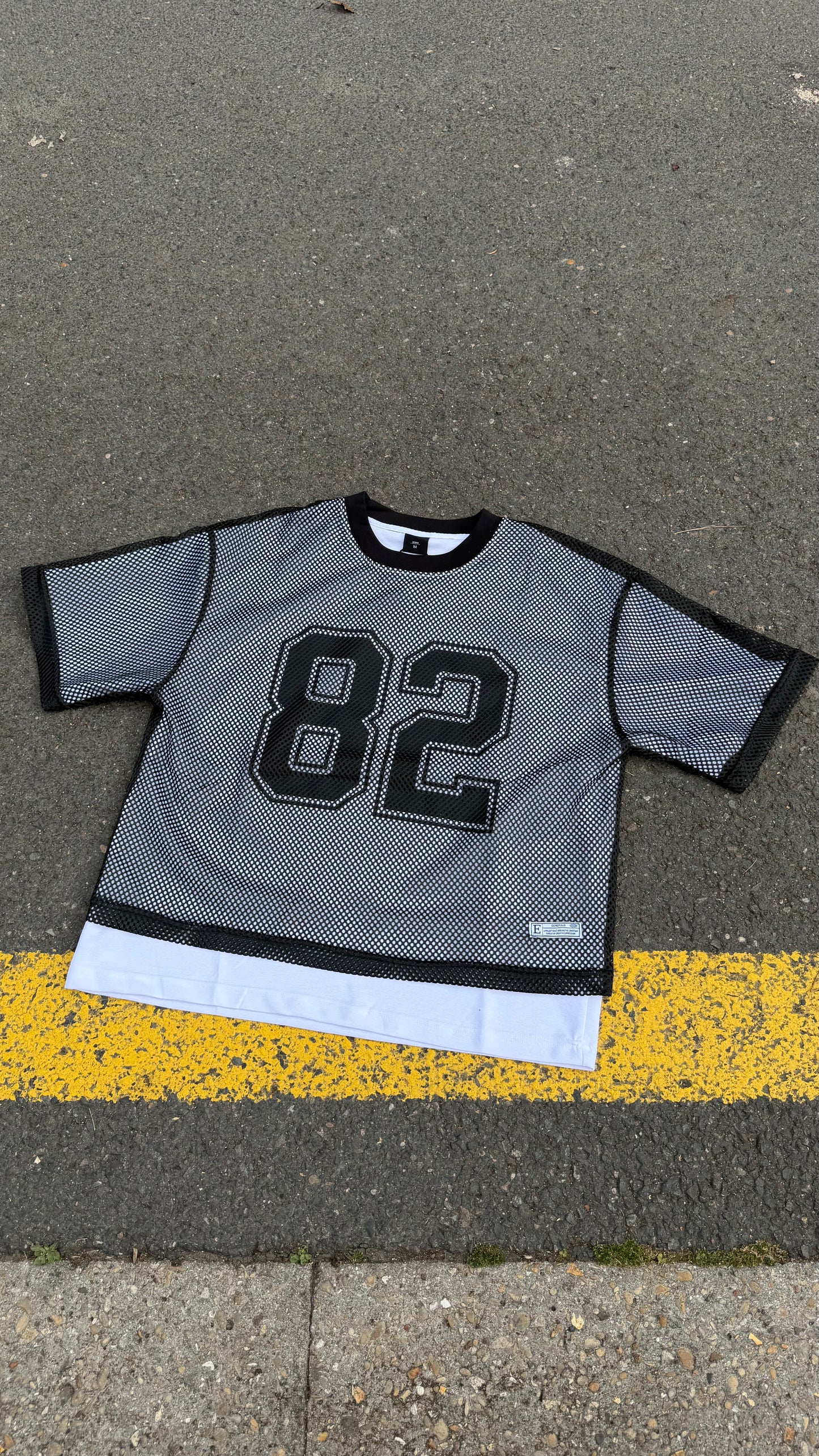 Mesh Tee Oversize Varsity "85" — Black