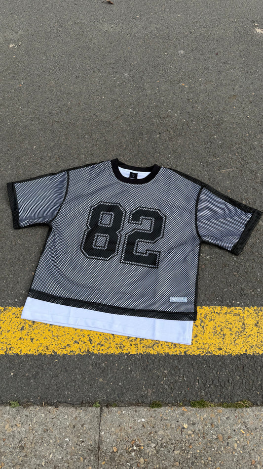 Mesh Tee Oversize Varsity "85" — Black