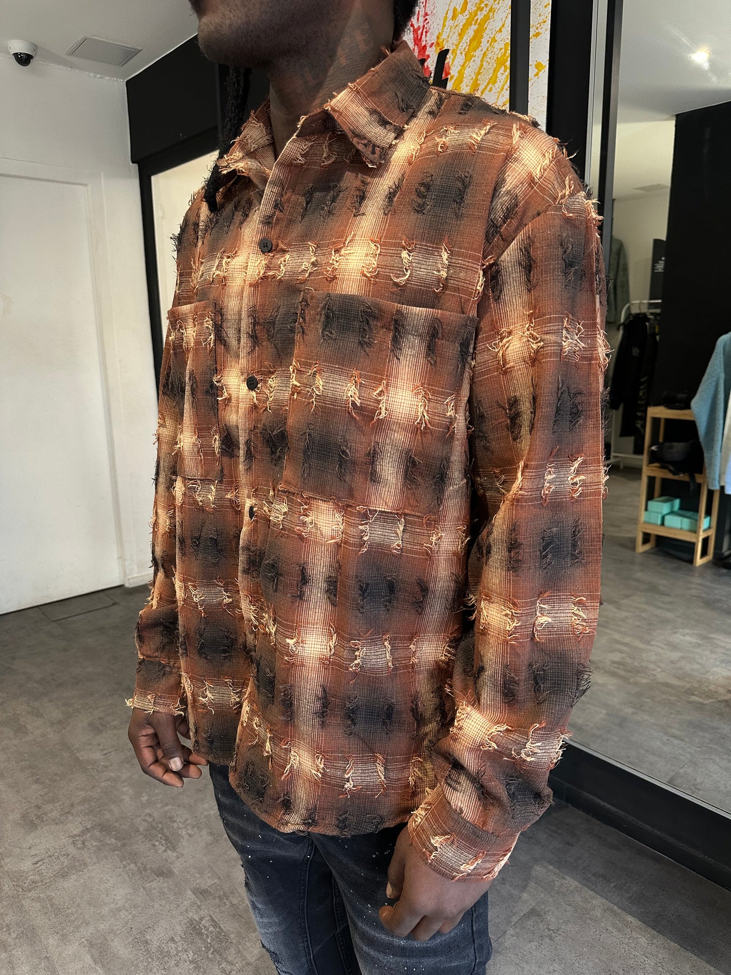 Chemise texturée effet destroy- Marron