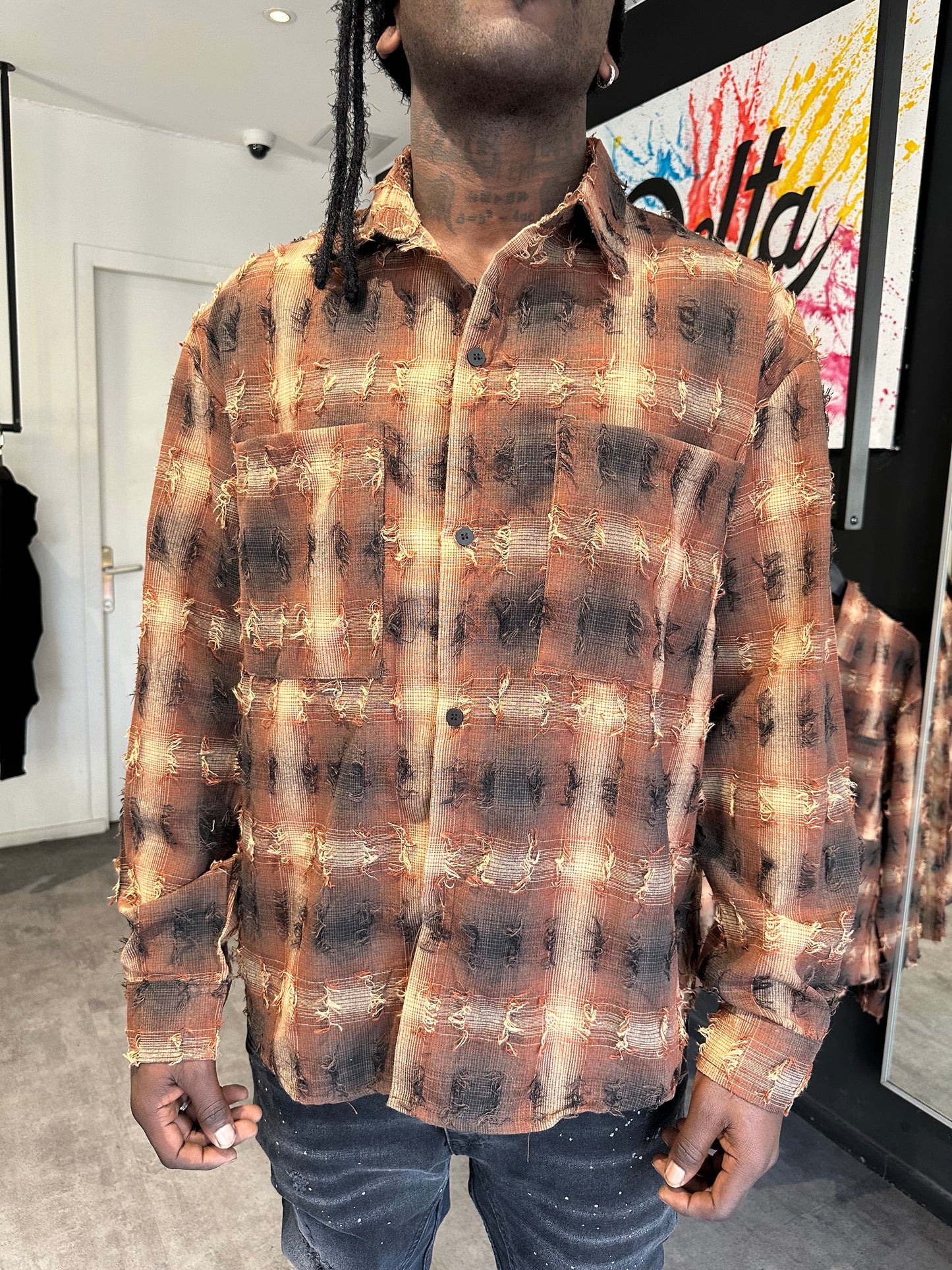 Chemise texturée effet destroy- Marron