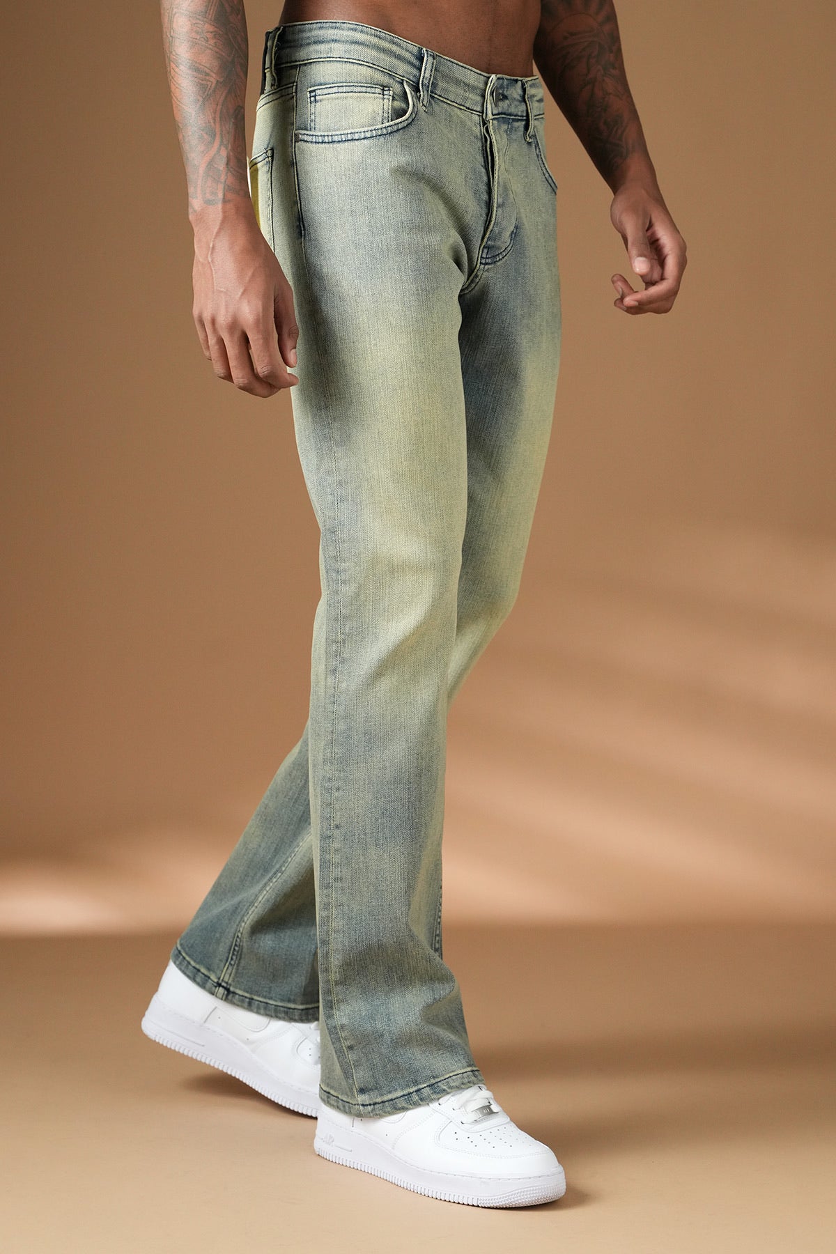 Jean délavé vert coupe droite