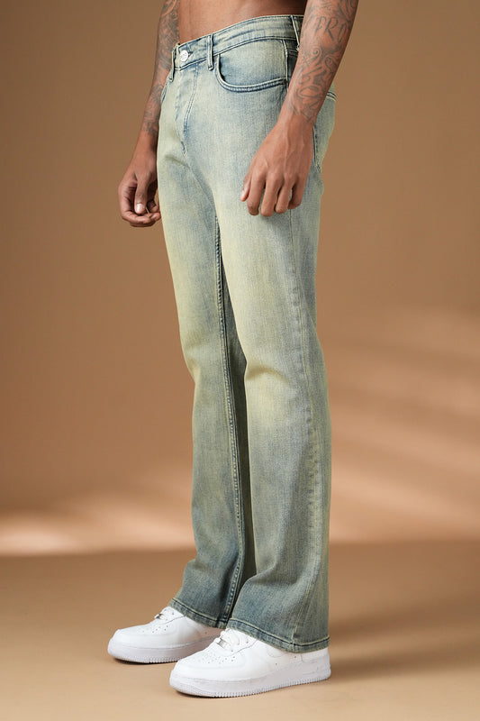 Jean délavé vert coupe droite