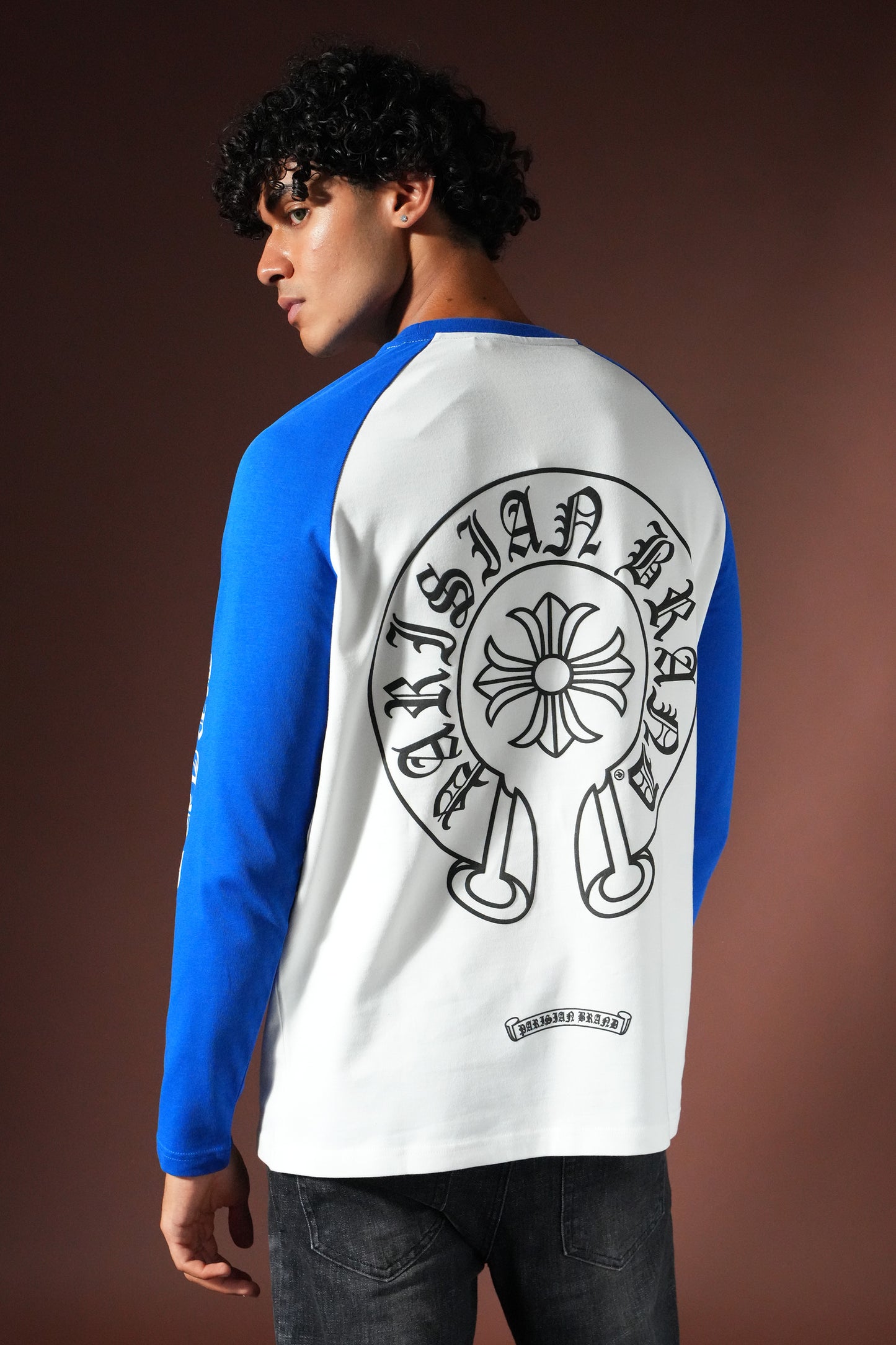 T-shirt Manches Longues Raglan – Blanc & Bleu Royal