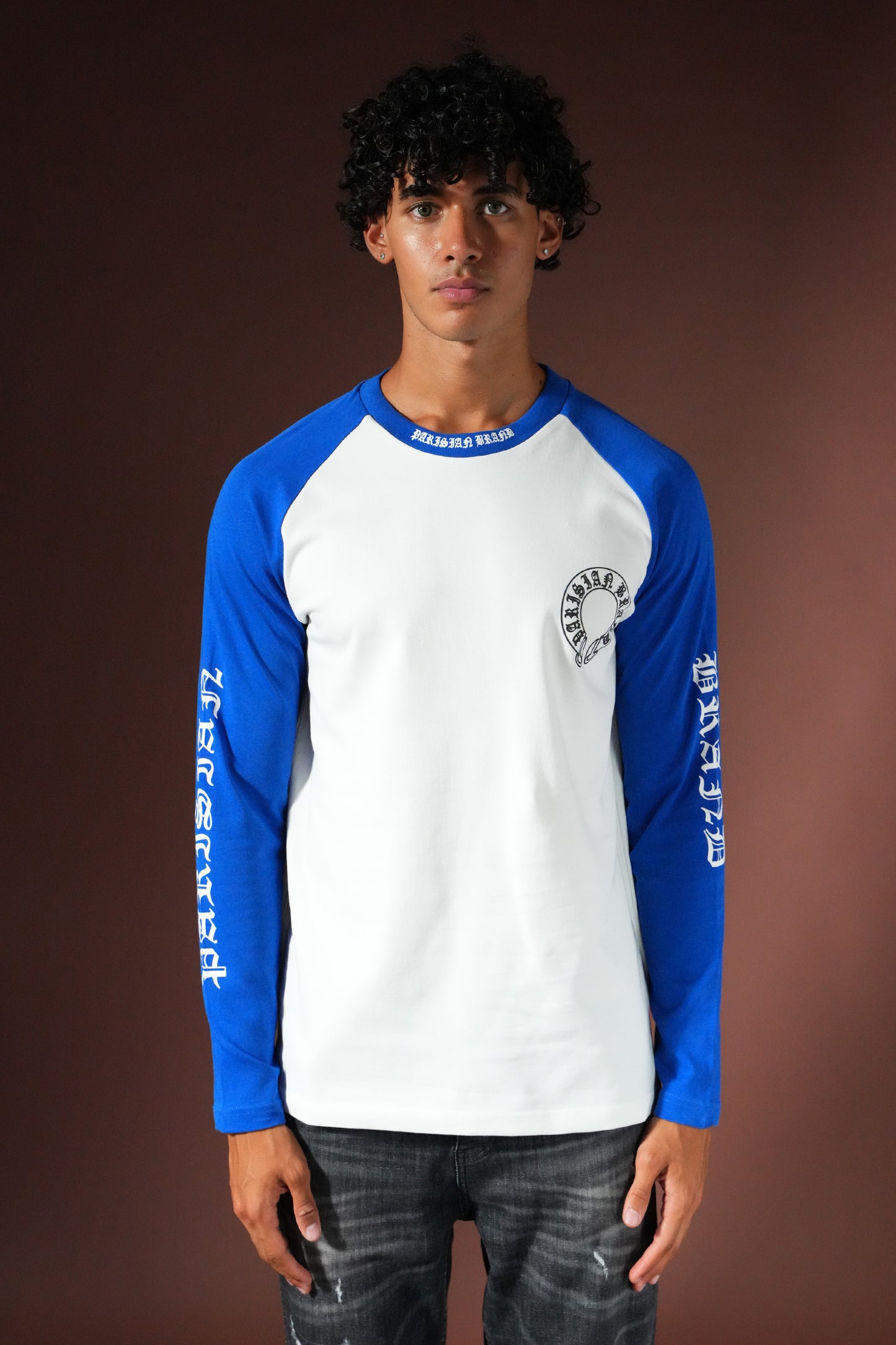 T-shirt Manches Longues Raglan – Blanc & Bleu Royal