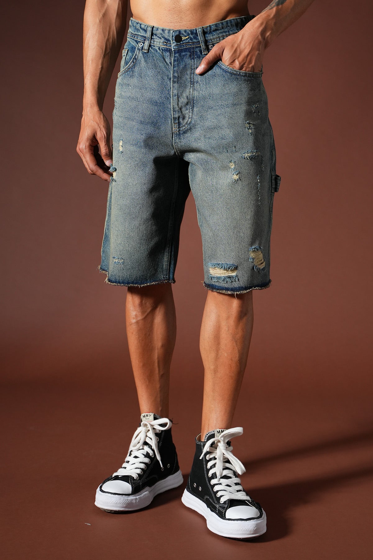 Short en Jean Destroy – Bleu Délavé