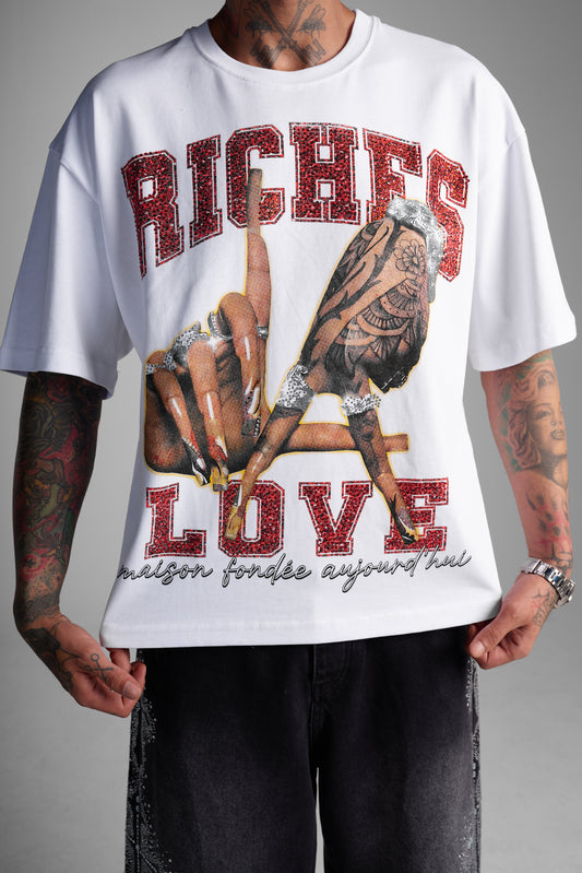 T-shirt oversize imprimé "Riches Love" - blanc