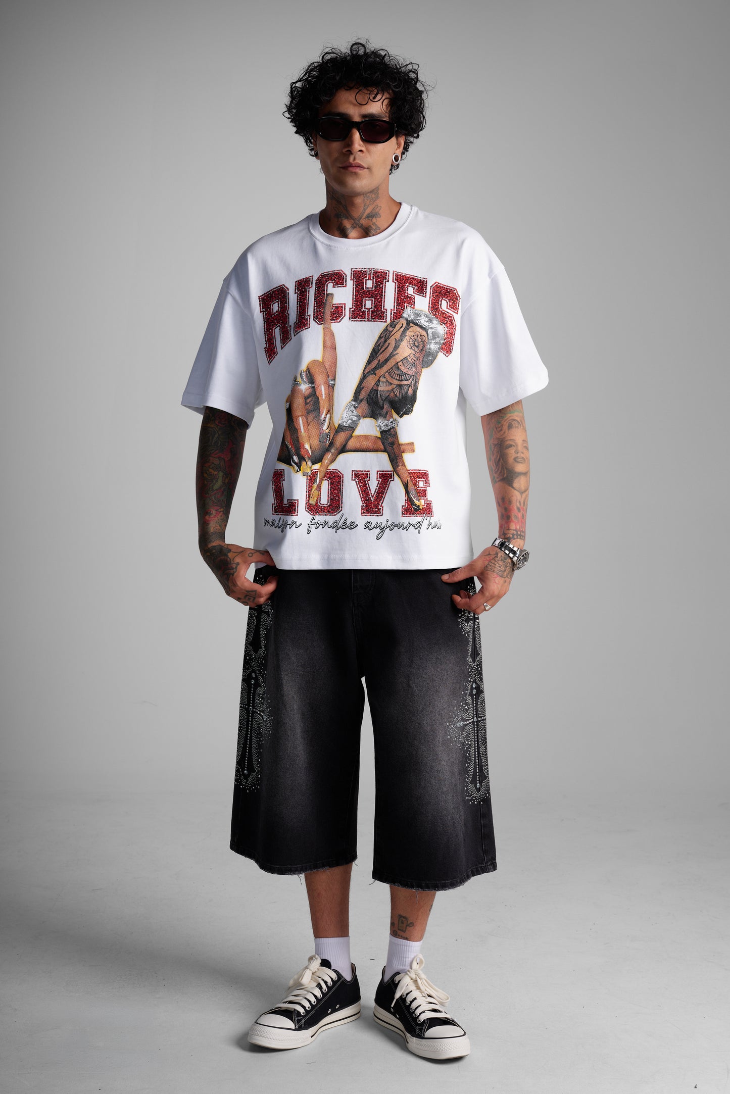T-shirt oversize imprimé "Riches Love" - blanc