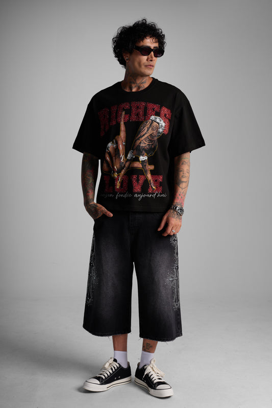 T-shirt oversize imprimé "Riches Love" - noir