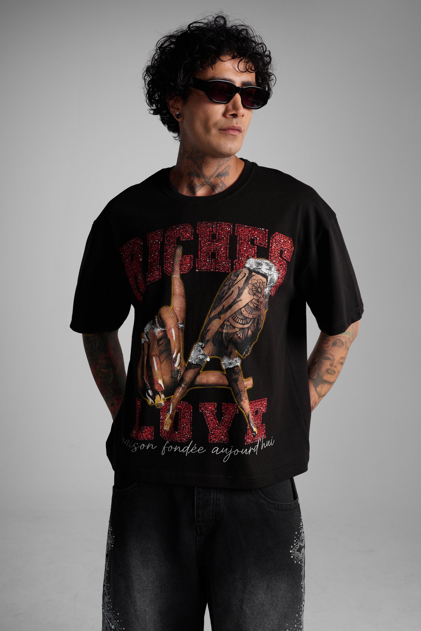 T-shirt oversize imprimé "Riches Love" - noir