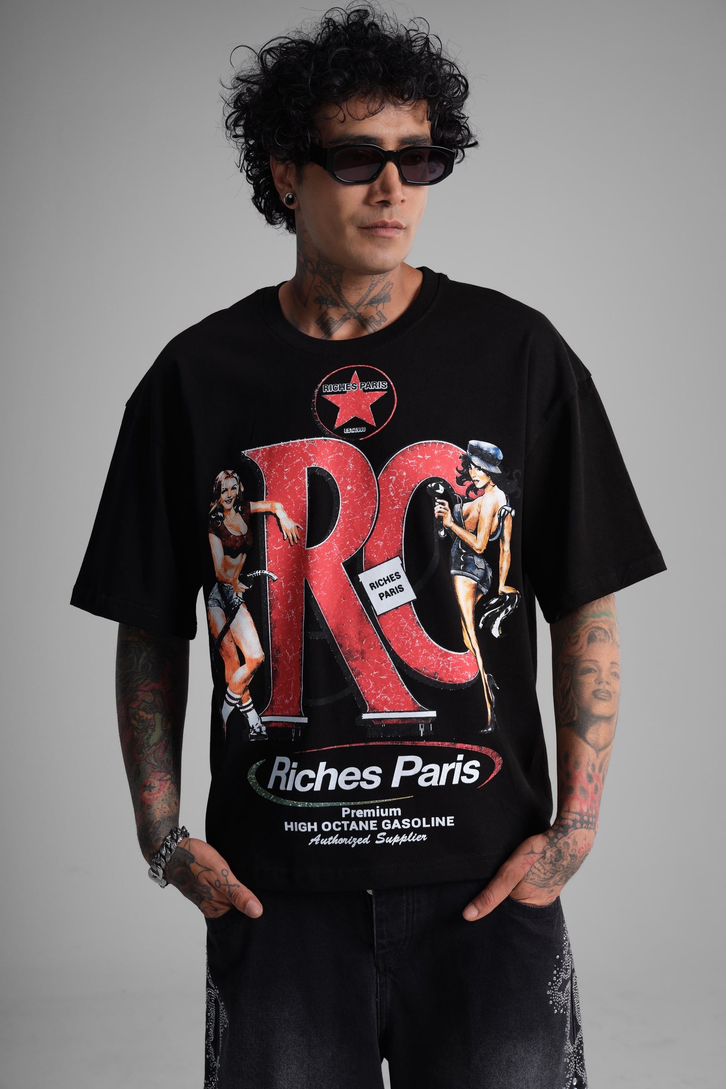 T-shirt oversize imprimé "RC Riches Paris" - noir