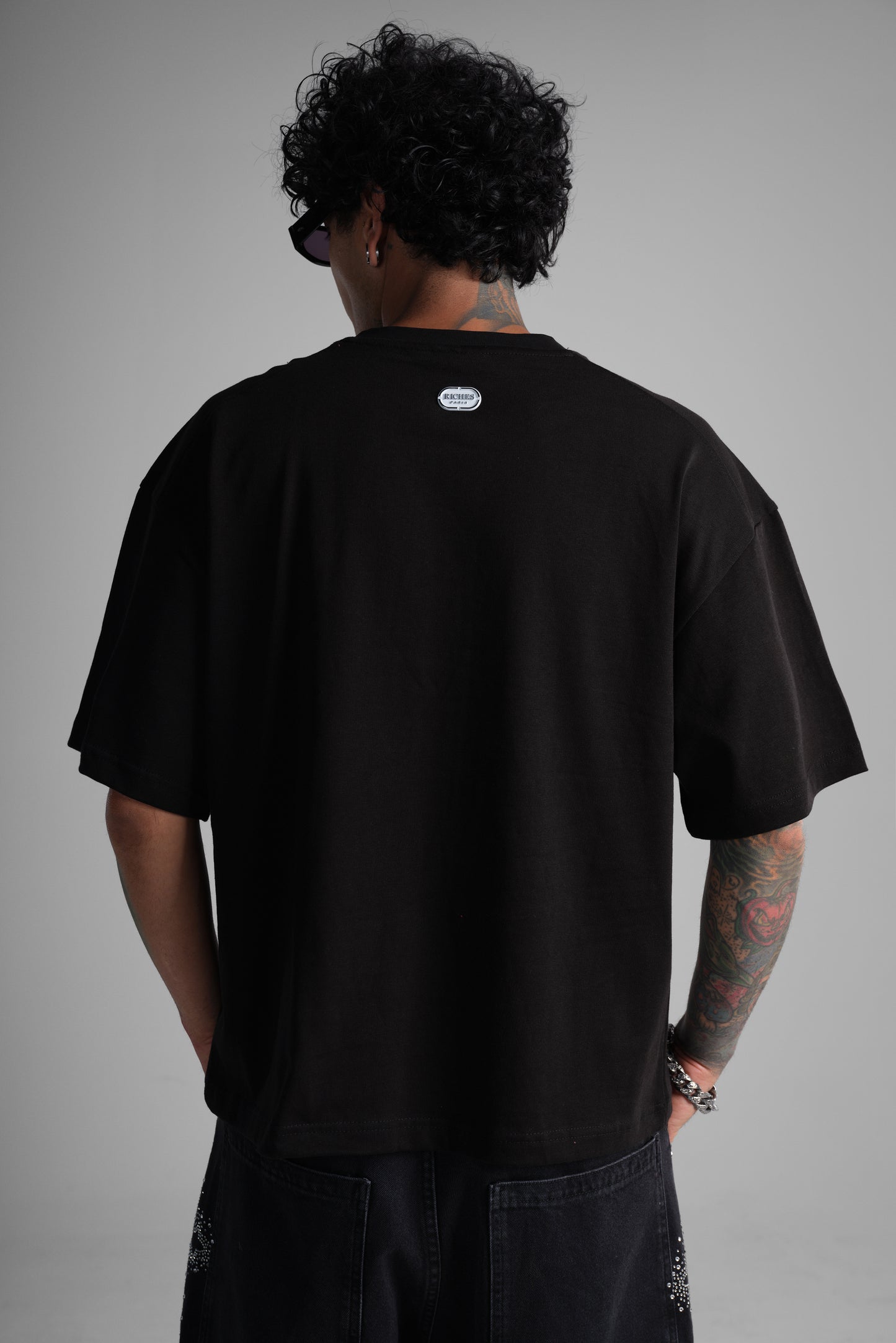 T-shirt oversize imprimé "Riches Paris" lèvres - noir