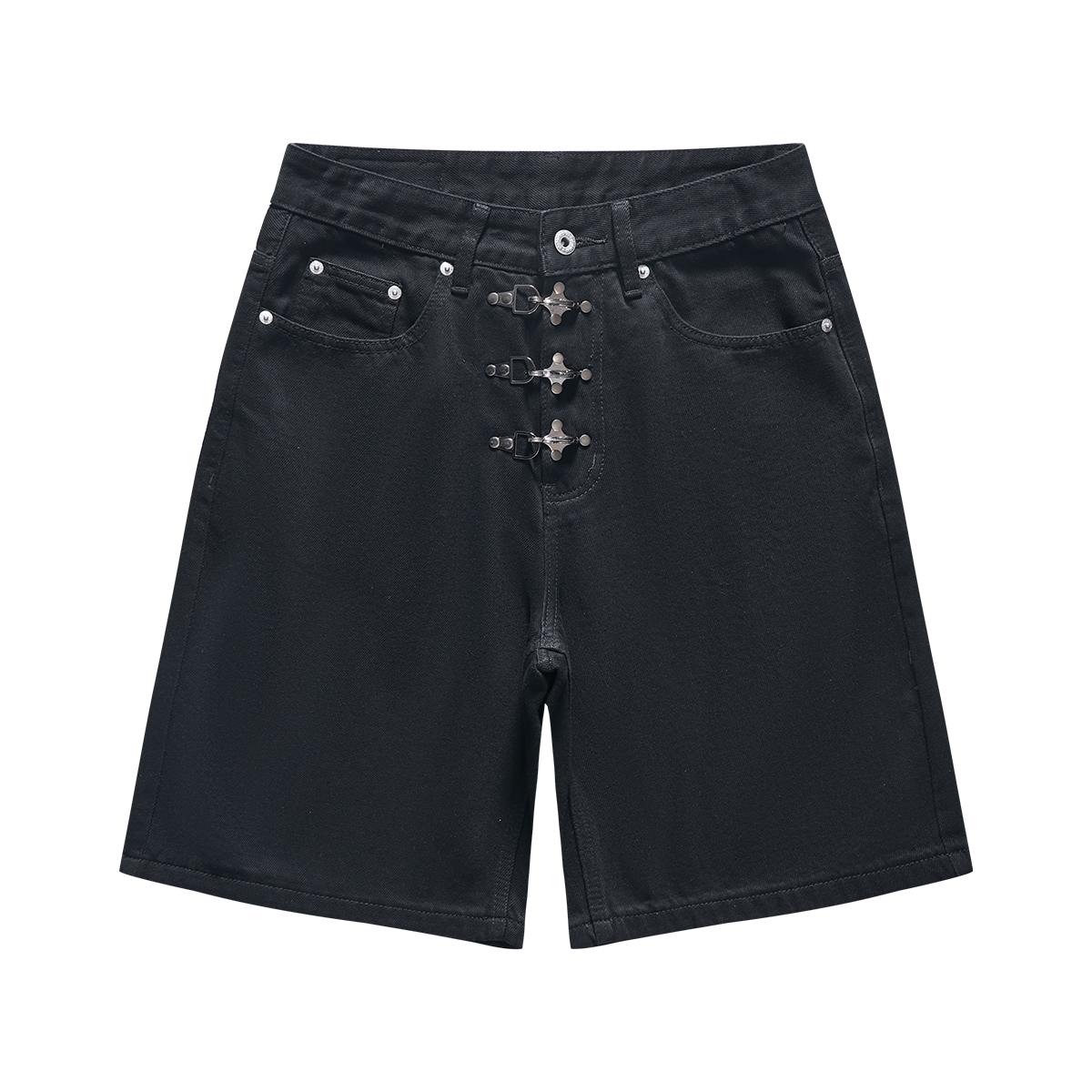 Short en jean boucles métalliques - noir