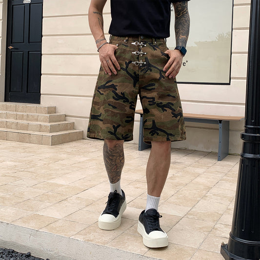 Short en jean boucles métalliques - camo