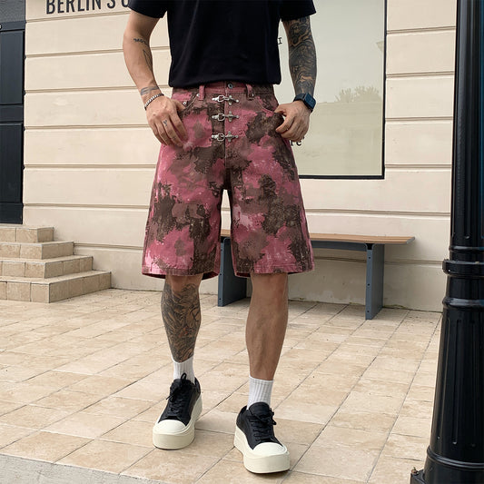 Short en jean boucles métalliques - camo rose