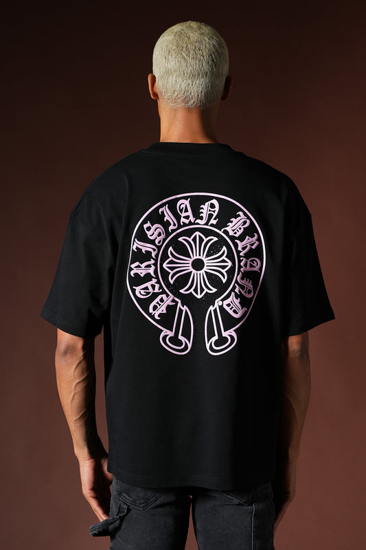 T-shirt Oversize Graphic – Noir / Rose