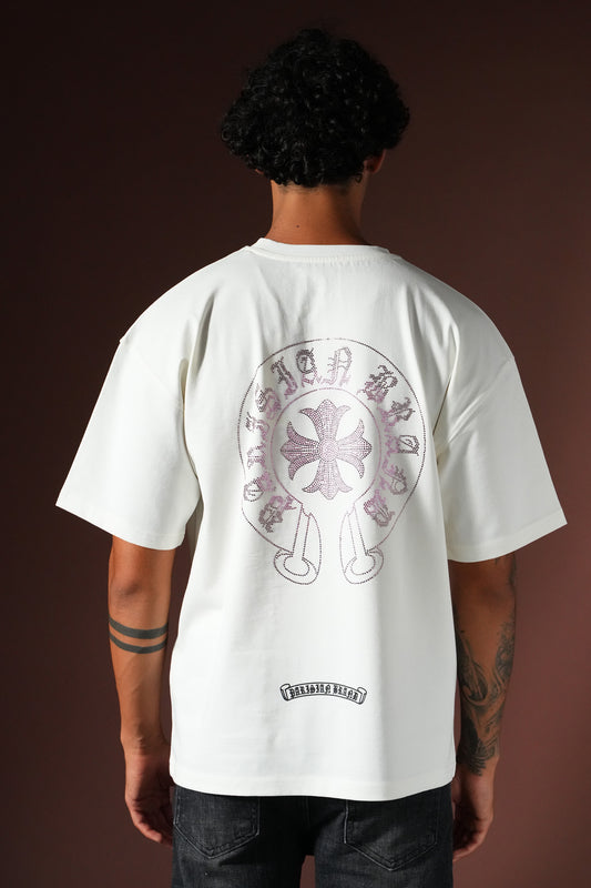 T-shirt Oversize Strass Rose – Blanc