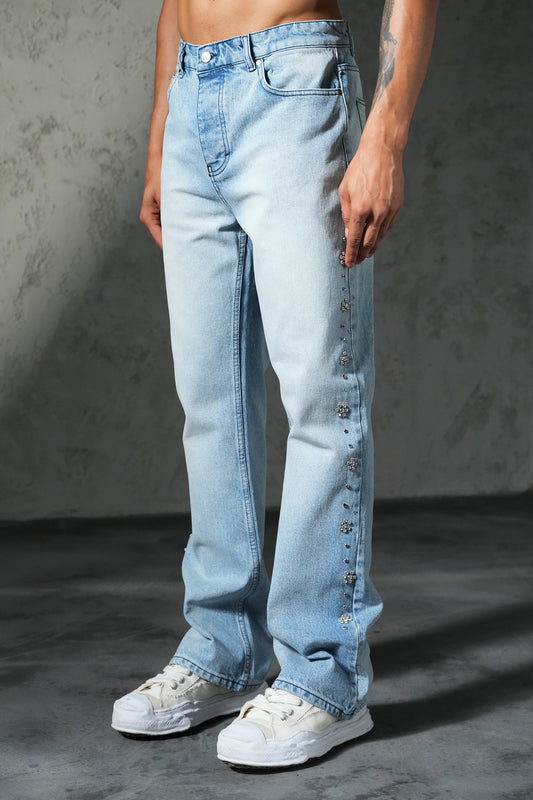 Jean Flare Strass – Bleu Clair