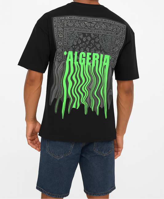 T-shirt Oversize "ALGERIA" Bandana Drip- Blanc, Noir & Rose