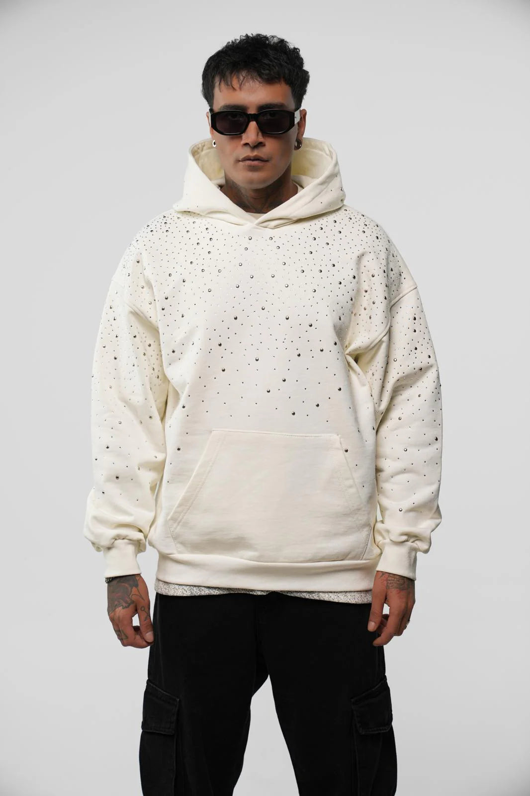 Sweat à Capuche Riches Paris Strass Blanc Bleu